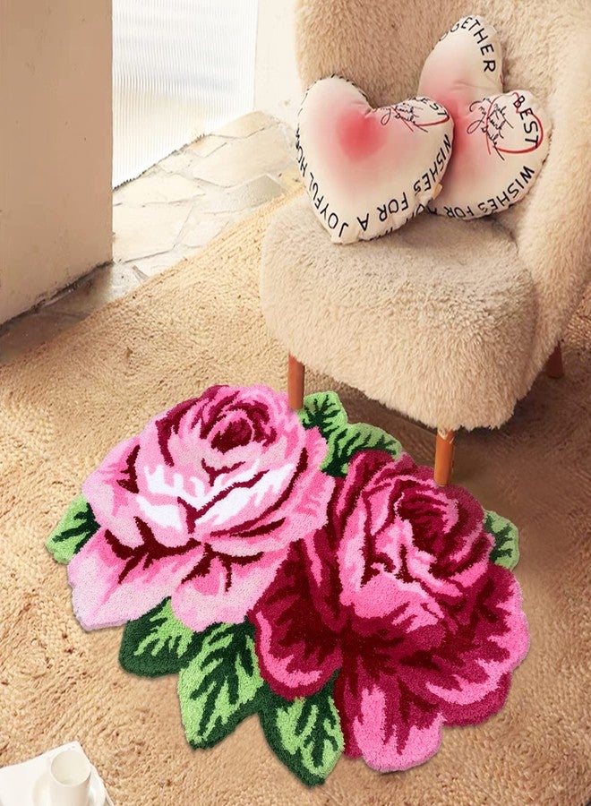 ABREEZE Rose Rug Flower Area Rug Pink Plush Bath Mat Door Mat Nonslip Bathroom Rug Kitchen Area Rugs Modern Living Room Carpet, Pink - Image 5